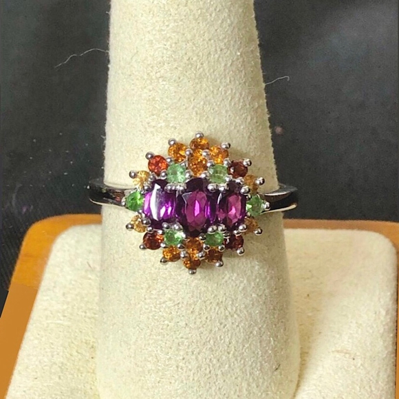 Vintage Gemstone Ring | Sterling Silver • Amethyst • Garnet • Peridot • Citrine - Picture 1 of 17